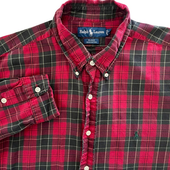 Ralph Lauren Blake Tartan Plaid Long Sleeve Button Down Shirt Red Green XL - Picture 1 of 9